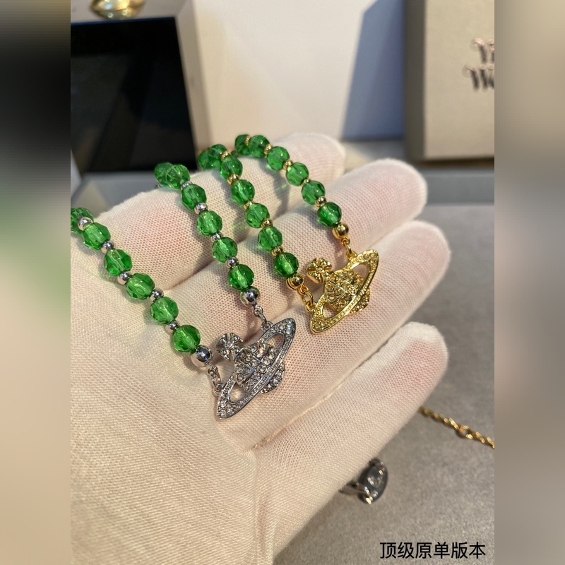 西太後 vivienne 綠色水晶滿鑽土星項鍊閉眼 準(zhǔn)入 沒錯！鑽鑲嵌、純 王