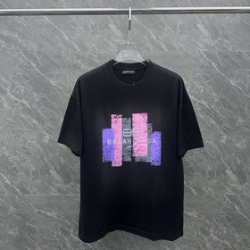 ｜巴黎世家植絨圖案短袖 顔色：水洗黑 面料：300克 平紋 尺碼：M L XL