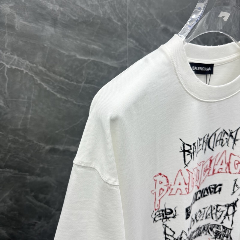 ｜巴黎世家水洗短袖 顔色：白色 水洗藍 面料：300克 平紋 尺碼：M L XL