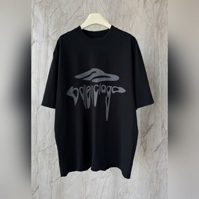 款BLCG 巴黎融化logo印花純棉短袖T恤 領口手工破洞 over siz