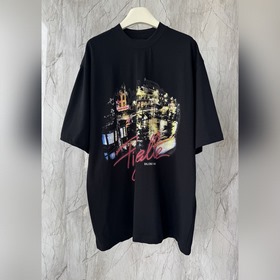 款BLCG 巴黎夜景印花純棉短袖T恤 領口手工破洞 over size sm