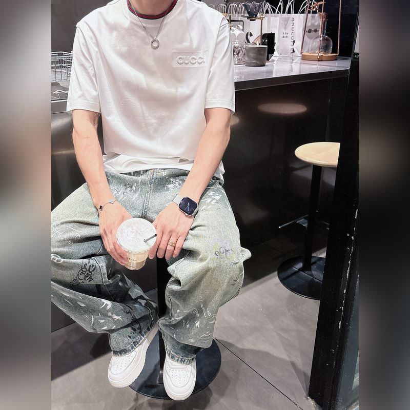 Gucci/古奇，2025夏季最新款，專櫃同步有售，原單狠貨，時尚休閑圓領(lǐng)短袖T