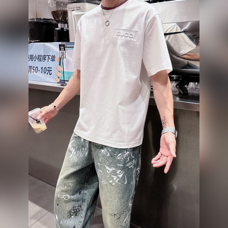 Gucci/古奇，2025夏季最新款，專櫃同步有售，原單狠貨，時尚休閑圓領(lǐng)短袖T