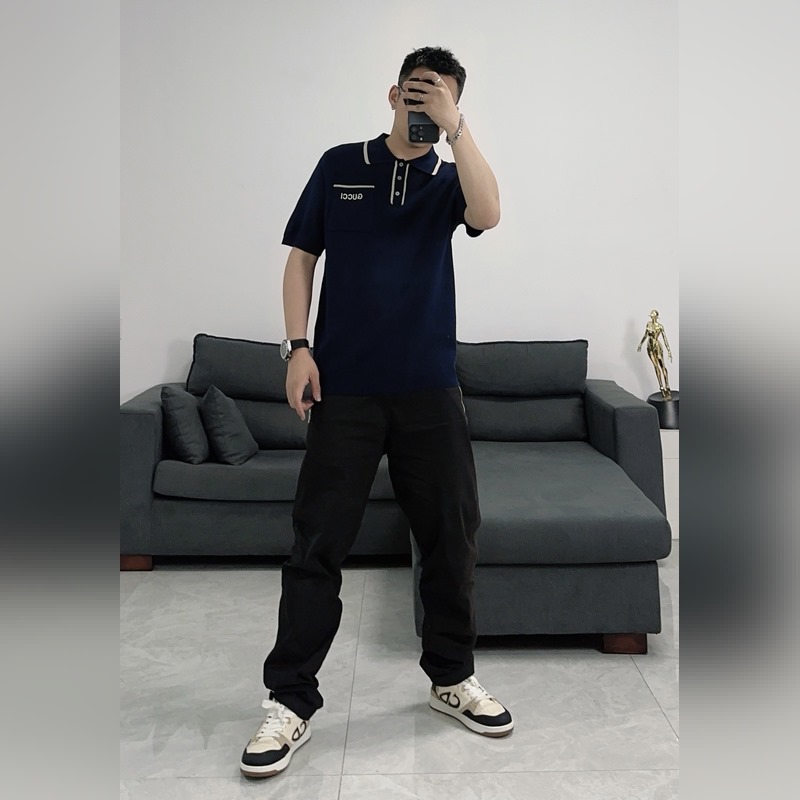 GUCCI/古馳2025新款Polo衫撞色領刺繡logo上衣 穿上GUCCI這款