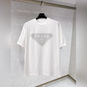 普拉達 高版本2025春夏新款男女同情侶款 休閑寬松棉質圓領短袖T恤衫！260克