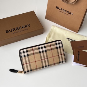 活力裝飾標志性 Burberry 格紋環保帆布全拉鍊錢夾 [B家]原單出品IT~