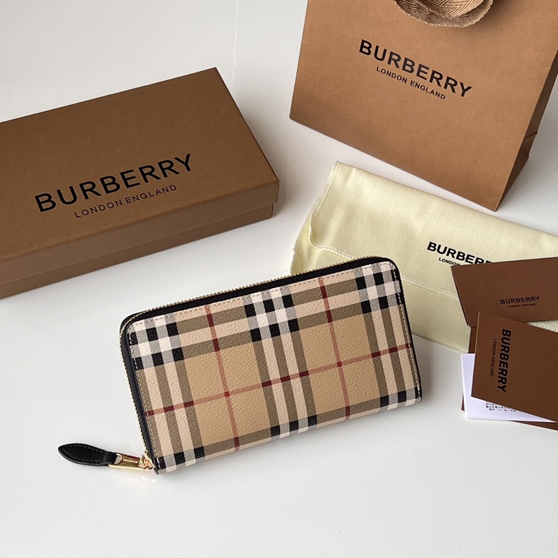 活力裝飾標志性 Burberry 格紋環保帆布全拉鍊錢夾 [B家]原單出品IT~