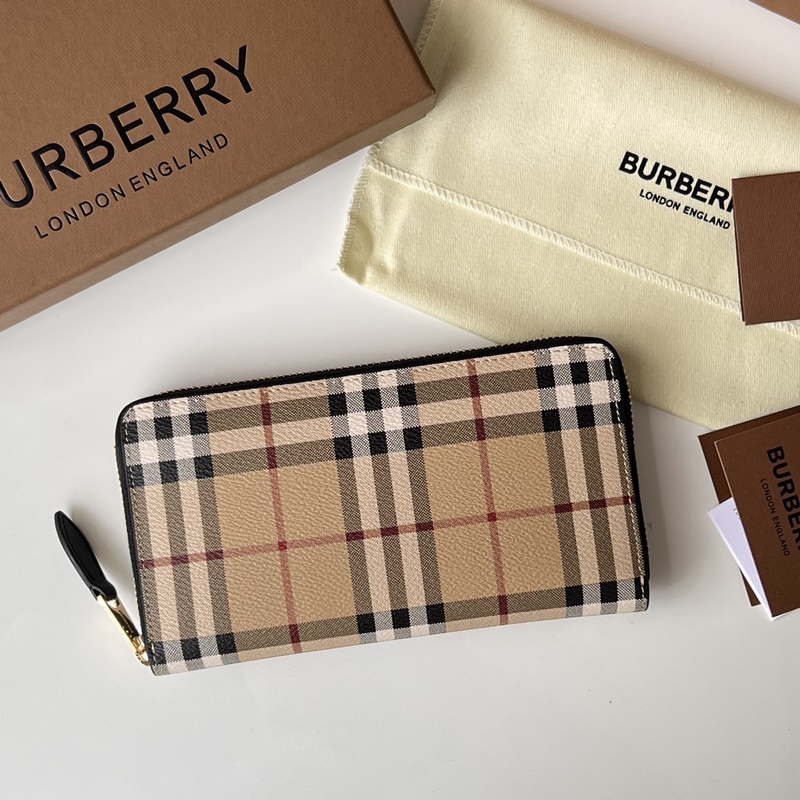 活力裝飾標志性 Burberry 格紋環保帆布全拉鍊錢夾 [B家]原單出品IT~