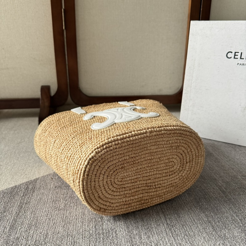 CELINEINE TEEN 植物材料和牛皮革柔軟經典提籃包盛夏是屬于草編包的