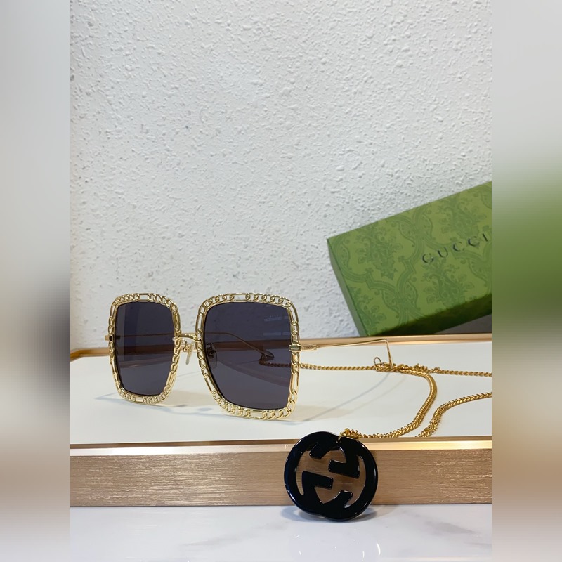 Gucci model：GG1033S 金屬大框墨鏡 長鍊條可做頸鍊或毛衣鍊 s