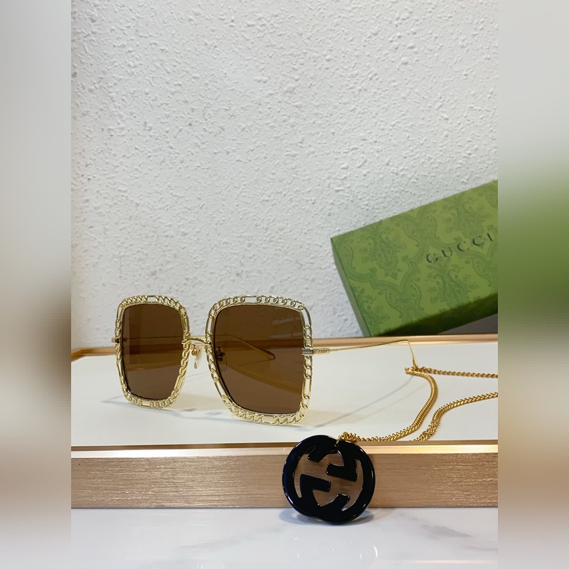 Gucci model：GG1033S 金屬大框墨鏡 長鍊條可做頸鍊或毛衣鍊 s