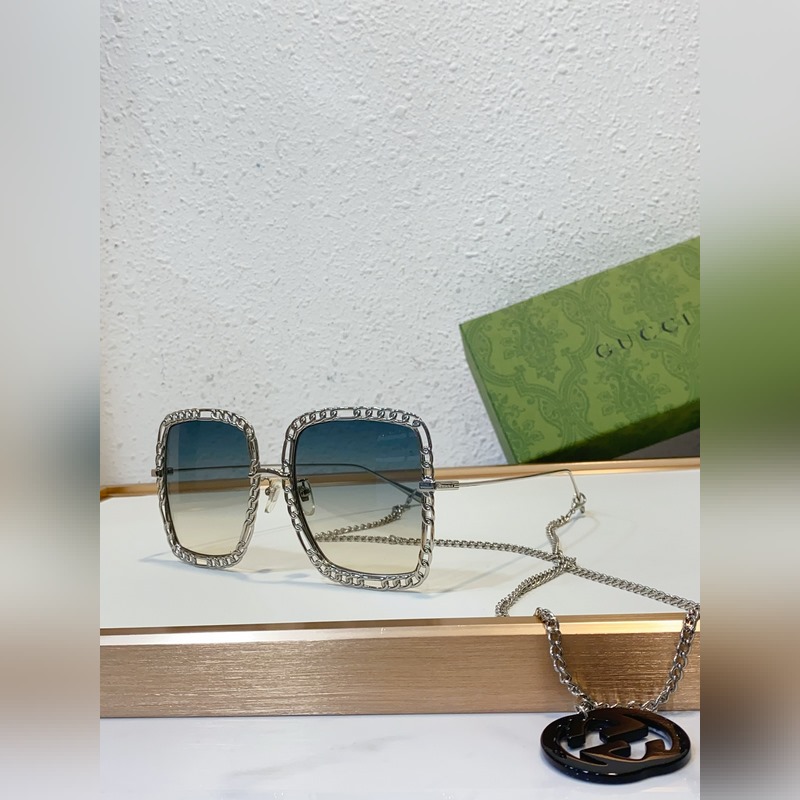 Gucci model：GG1033S 金屬大框墨鏡 長鍊條可做頸鍊或毛衣鍊 s