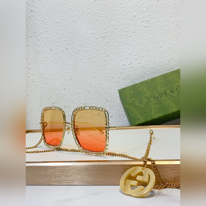 Gucci model：GG1033S 金屬大框墨鏡 長鍊條可做頸鍊或毛衣鍊 s