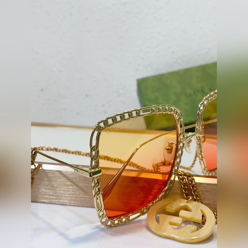 Gucci model：GG1033S 金屬大框墨鏡 長鍊條可做頸鍊或毛衣鍊 s