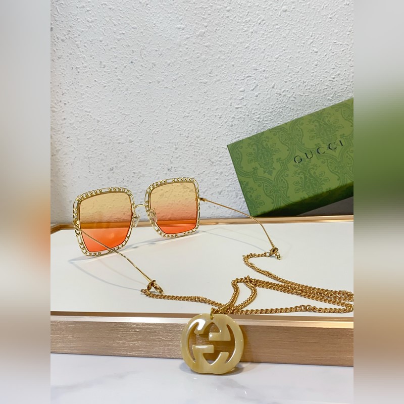 Gucci model：GG1033S 金屬大框墨鏡 長鍊條可做頸鍊或毛衣鍊 s