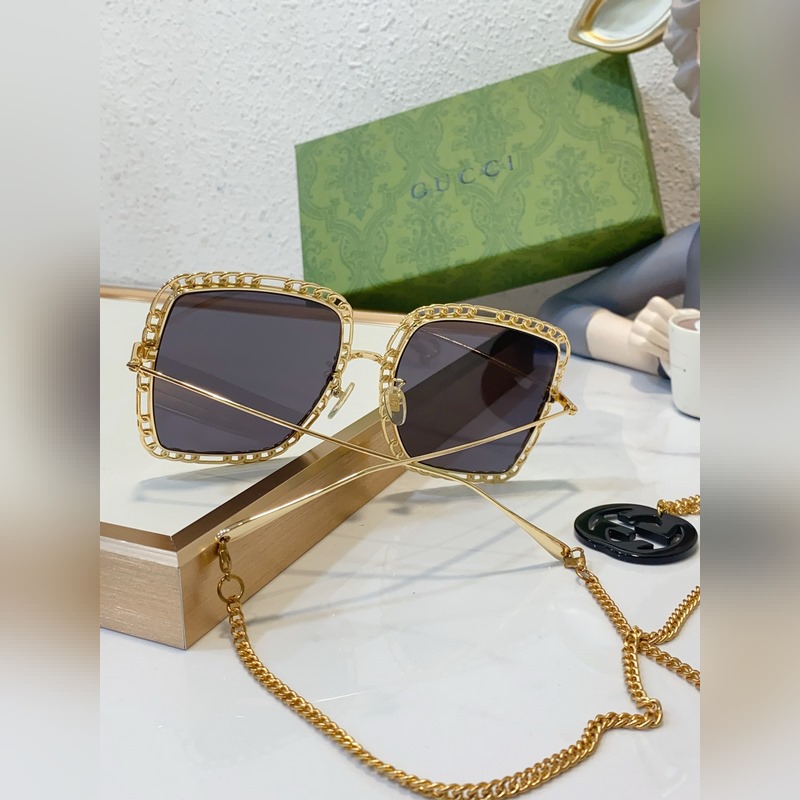 Gucci model：GG1033S 金屬大框墨鏡 長鍊條可做頸鍊或毛衣鍊 s