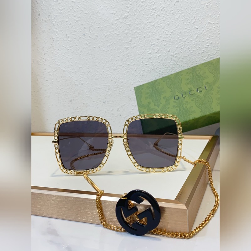 Gucci model：GG1033S 金屬大框墨鏡 長鍊條可做頸鍊或毛衣鍊 s