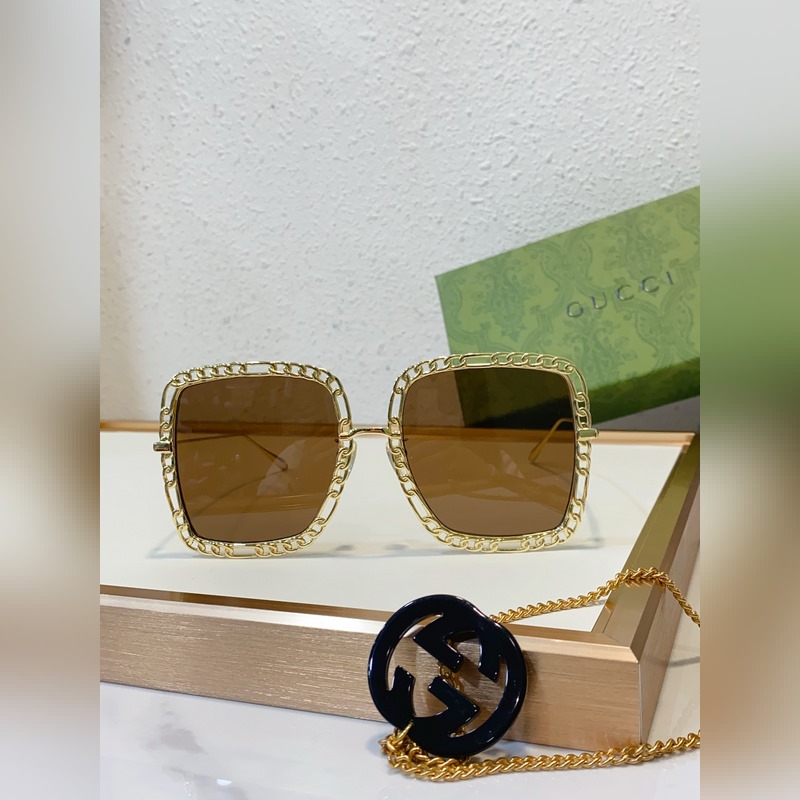 Gucci model：GG1033S 金屬大框墨鏡 長鍊條可做頸鍊或毛衣鍊 s