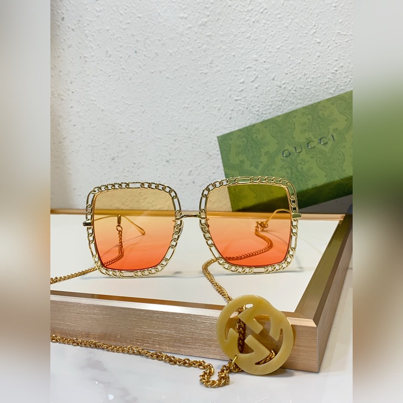 Gucci model：GG1033S 金屬大框墨鏡 長鍊條可做頸鍊或毛衣鍊 s