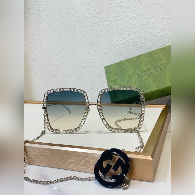 Gucci model：GG1033S 金屬大框墨鏡 長鍊條可做頸鍊或毛衣鍊 s