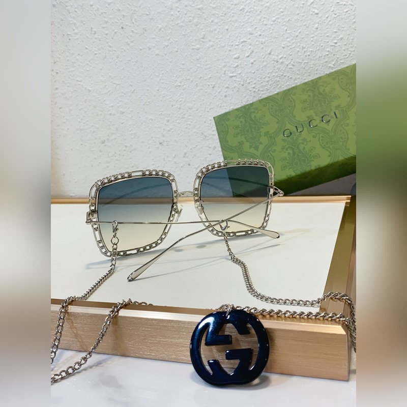 Gucci model：GG1033S 金屬大框墨鏡 長鍊條可做頸鍊或毛衣鍊 s