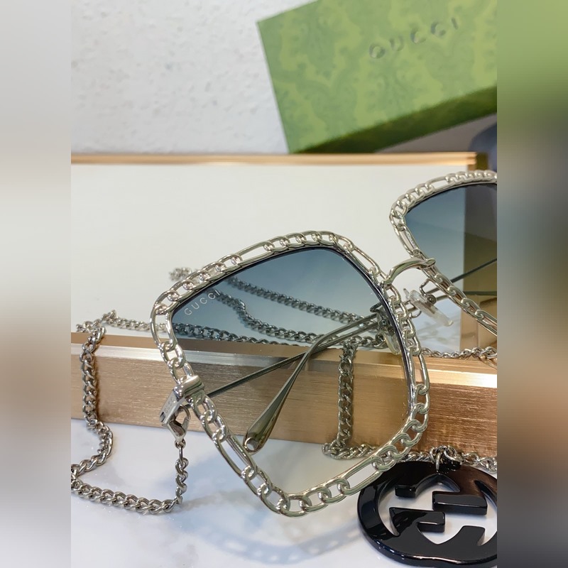 Gucci model：GG1033S 金屬大框墨鏡 長鍊條可做頸鍊或毛衣鍊 s