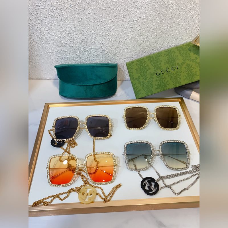 Gucci model：GG1033S 金屬大框墨鏡 長鍊條可做頸鍊或毛衣鍊 s