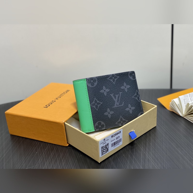 M25849黑花/綠色 短款西裝夾錢包 MULTIPLE 錢夾 新款男士短夾 本