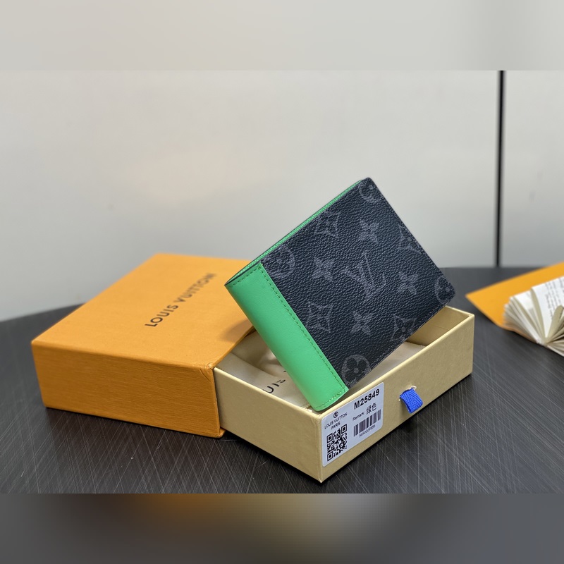 M25849黑花/綠色 短款西裝夾錢包 MULTIPLE 錢夾 新款男士短夾 本