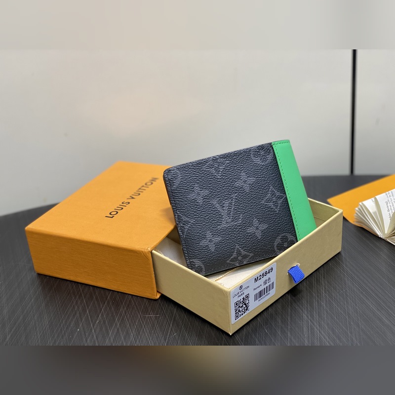 M25849黑花/綠色 短款西裝夾錢包 MULTIPLE 錢夾 新款男士短夾 本