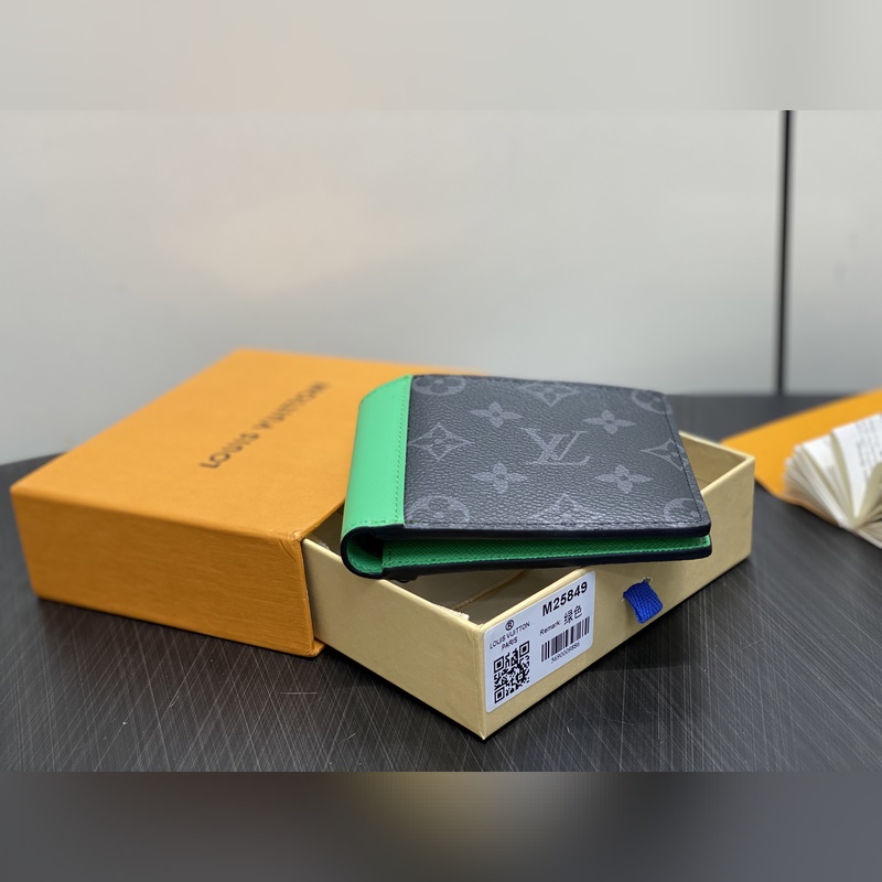 M25849黑花/綠色 短款西裝夾錢包 MULTIPLE 錢夾 新款男士短夾 本