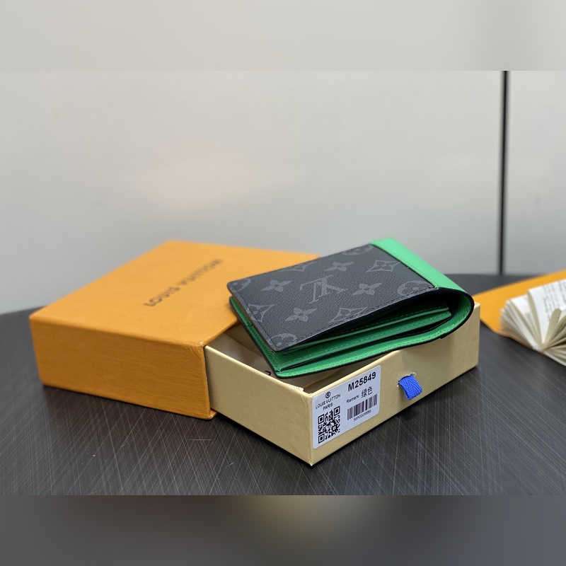 M25849黑花/綠色 短款西裝夾錢包 MULTIPLE 錢夾 新款男士短夾 本