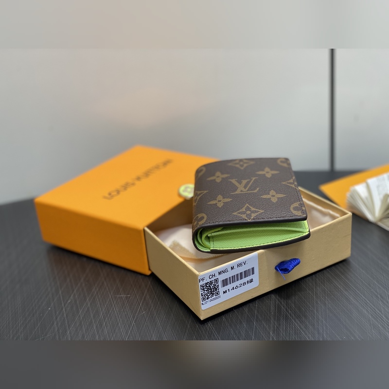 M14628綠色 兩折錢包 本款LV Charms 口袋錢夾 M14718粉 M