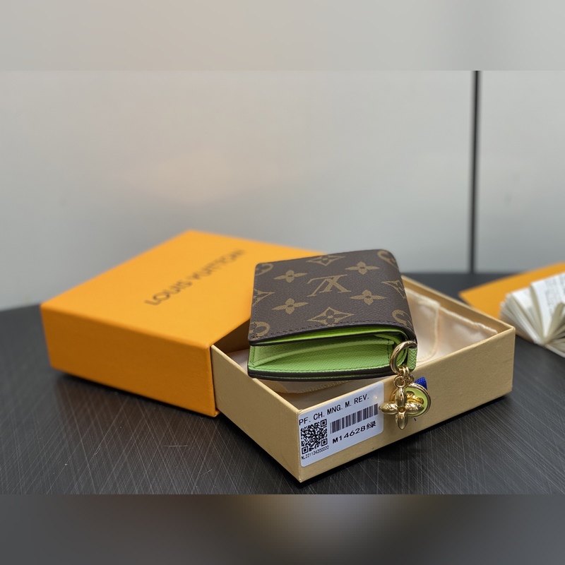M14628綠色 兩折錢包 本款LV Charms 口袋錢夾 M14718粉 M