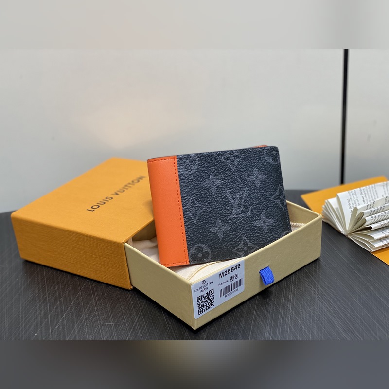 M25849黑花/橙色 短款西裝夾錢包 MULTIPLE 錢夾 新款男士短夾 本