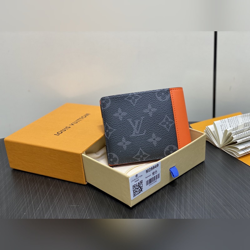 M25849黑花/橙色 短款西裝夾錢包 MULTIPLE 錢夾 新款男士短夾 本