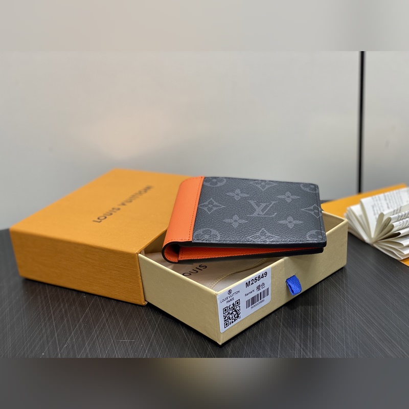 M25849黑花/橙色 短款西裝夾錢包 MULTIPLE 錢夾 新款男士短夾 本