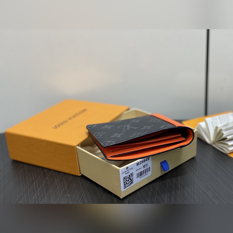 M25849黑花/橙色 短款西裝夾錢包 MULTIPLE 錢夾 新款男士短夾 本