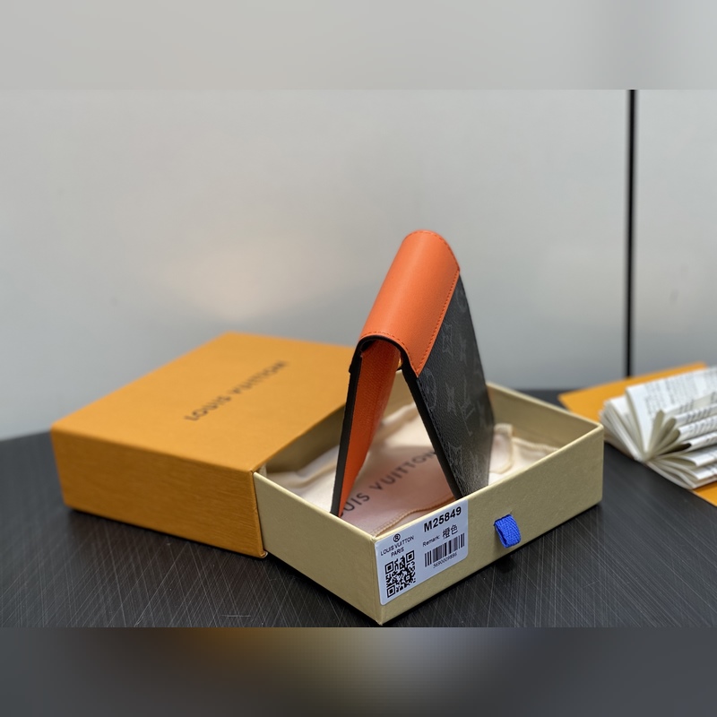 M25849黑花/橙色 短款西裝夾錢包 MULTIPLE 錢夾 新款男士短夾 本