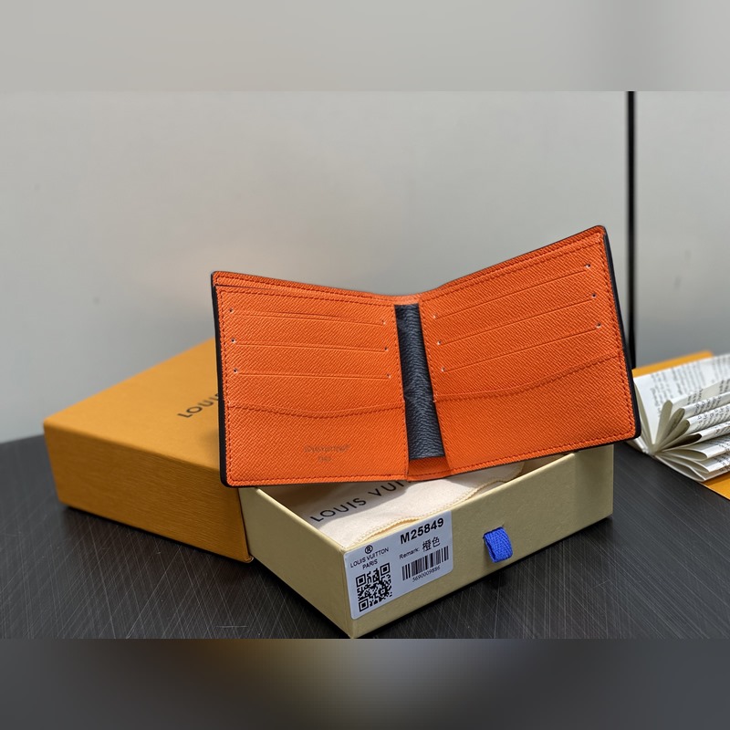 M25849黑花/橙色 短款西裝夾錢包 MULTIPLE 錢夾 新款男士短夾 本