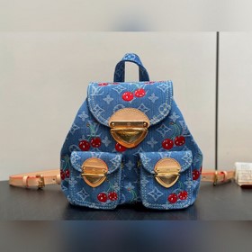 [臺(tái)灣版]M13679藍(lán)色丹甯牛仔 刺繡櫻桃雙肩包 Venice 雙肩包 出自路