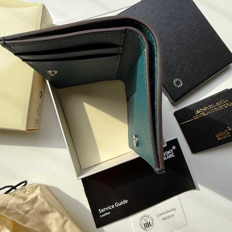 630 MONTBLANC萬寶龍專櫃同步匠心系列 5卡位小錢夾 地中海藍 型號：