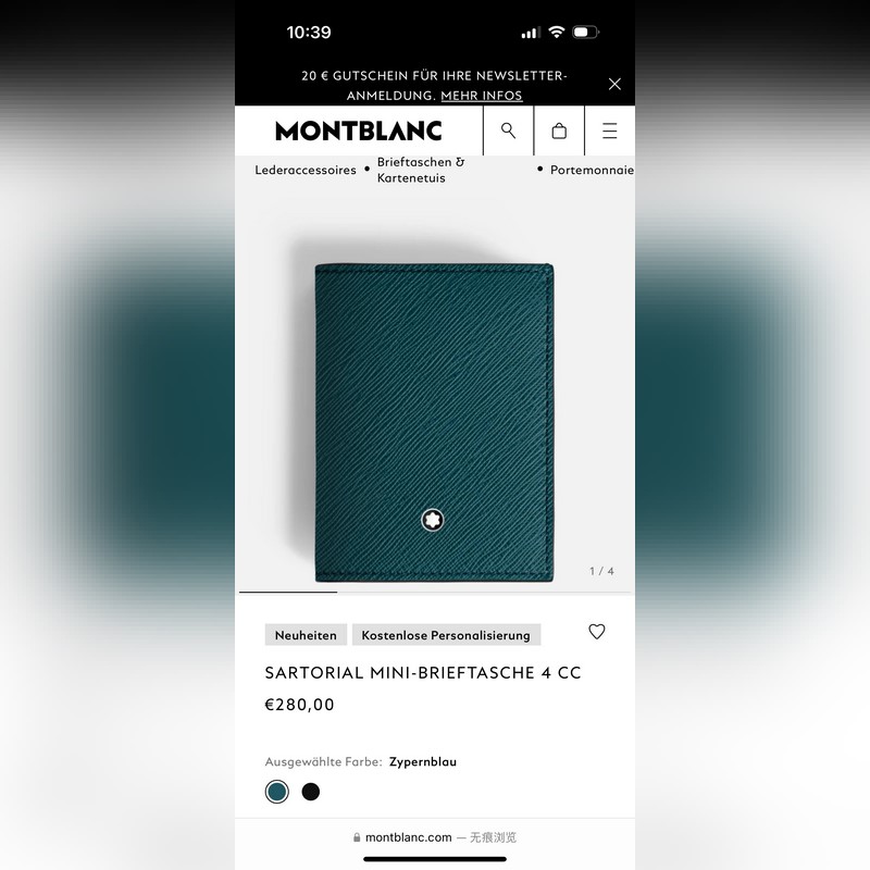 630 MONTBLANC萬寶龍專櫃同步匠心系列 5卡位小錢夾 地中海藍 型號：