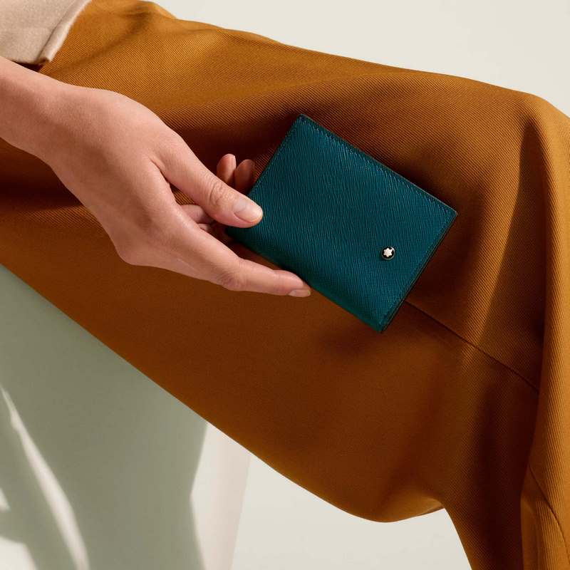 630 MONTBLANC萬寶龍專櫃同步匠心系列 5卡位小錢夾 地中海藍 型號：