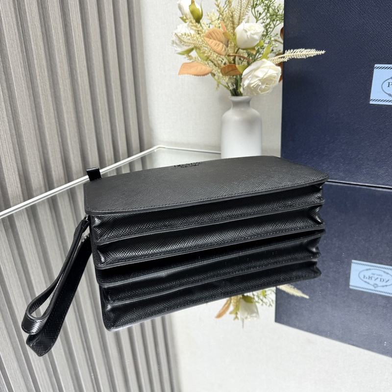 [頂級原單]Saffiano皮革男士新款手拿包 2VF019可拆式腕帶，拋光鋼質