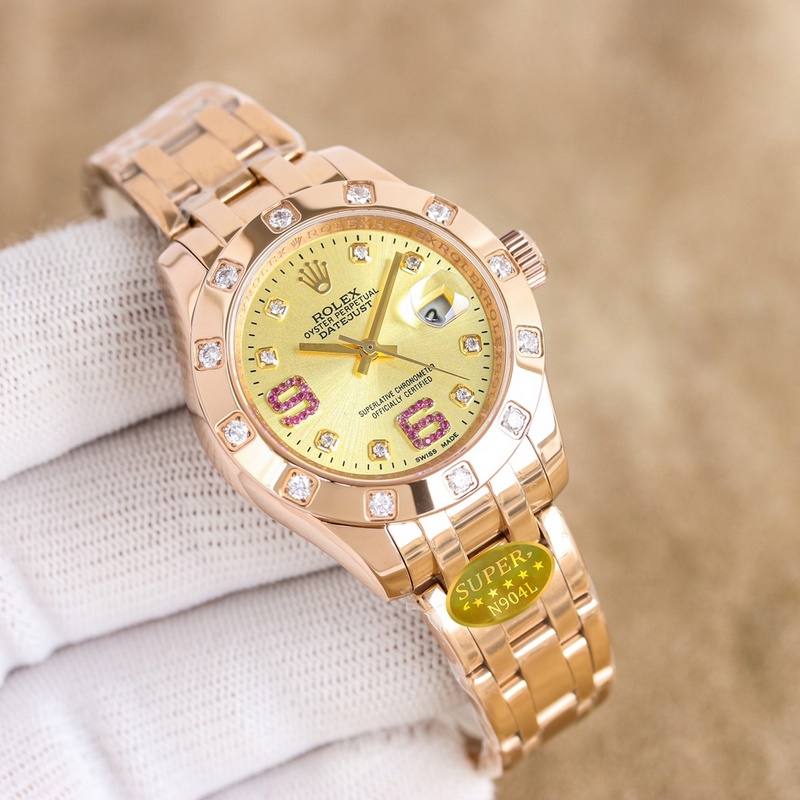 女款_勞力士-34毫米 鑲鑽表盤PEARLMASTER系列 ①：女裝珍珠淑女型采用90