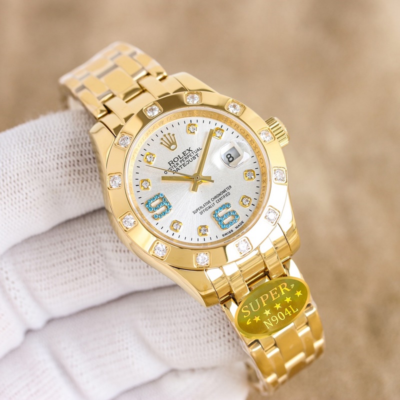 女款_勞力士-34毫米 鑲鑽表盤PEARLMASTER系列 ①：女裝珍珠淑女型采用90