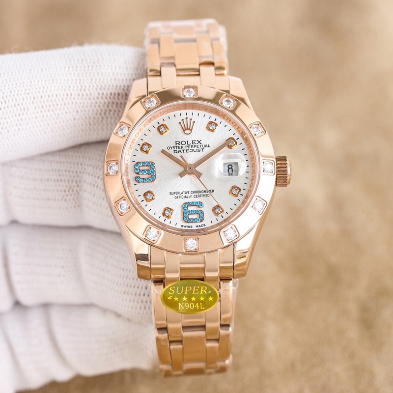 女款_勞力士-34毫米 鑲鑽表盤PEARLMASTER系列 ①：女裝珍珠淑女型采用90