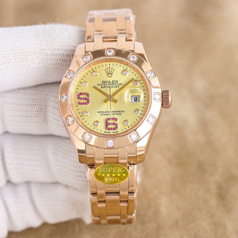 女款_勞力士-34毫米 鑲鑽表盤PEARLMASTER系列 ①：女裝珍珠淑女型采用90