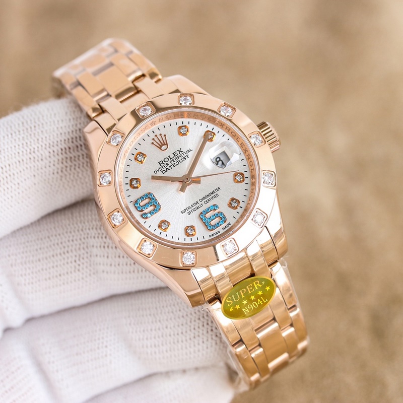 女款_勞力士-34毫米 鑲鑽表盤PEARLMASTER系列 ①：女裝珍珠淑女型采用90